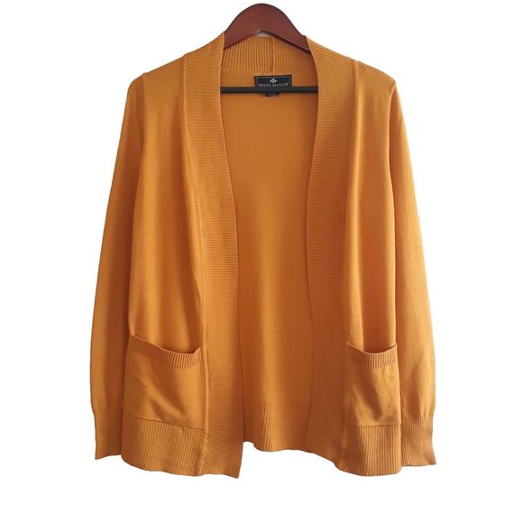 Seven Manor Open Front Cardigan Sweater Womens MediumYellow Pockets Light Weight - Picture 1 of 9